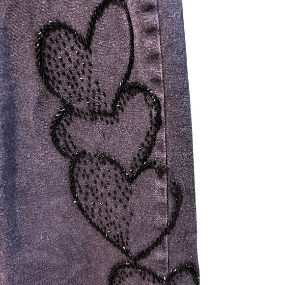 Quacker Factory Black Sequin Hearts Chain Denim Jeans Large Vintage - Picture 3 of 7